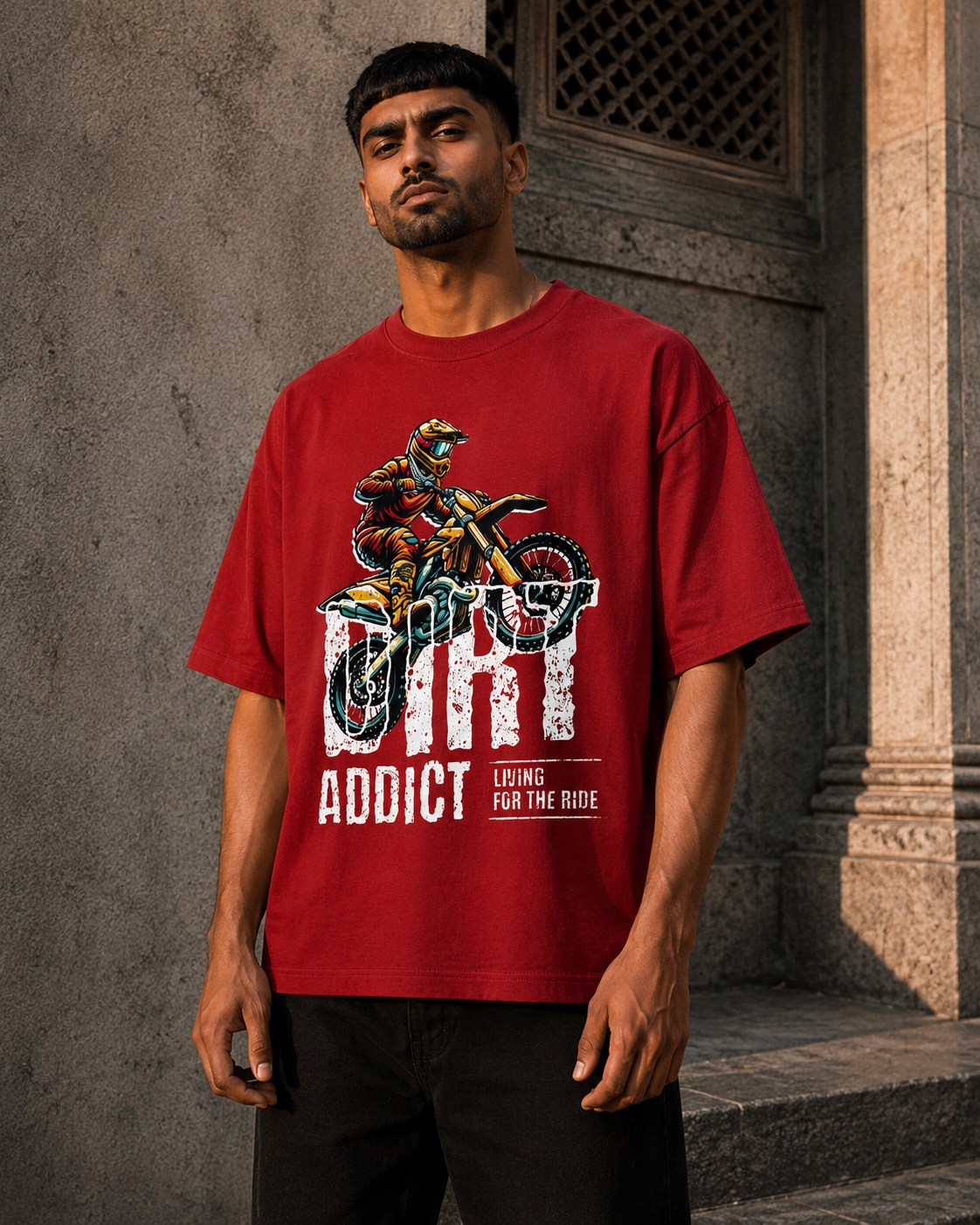 RAJIRU Dirt Addict Motocross Rider oversized graphic T-shirt product image