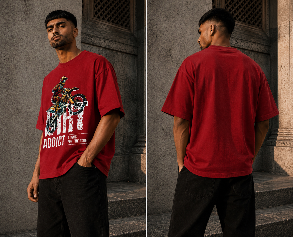 RAJIRU Dirt Addict Motocross Rider oversized graphic T-shirt detail image