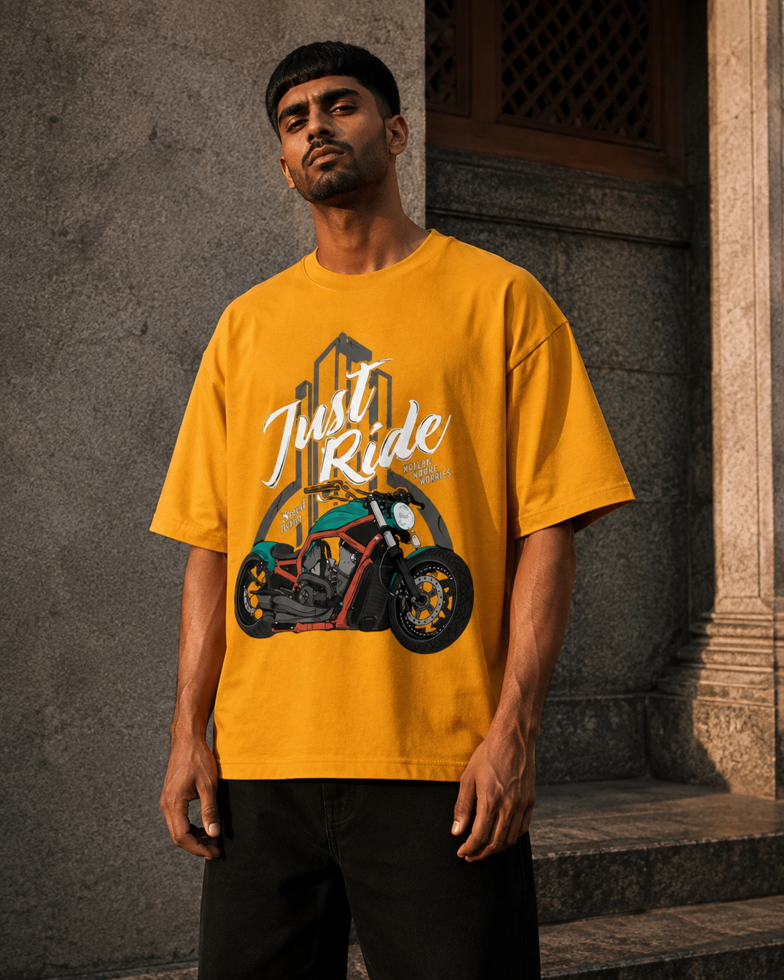 RAJIRU Just Ride Premium motorcycle oversized T-shirt product image