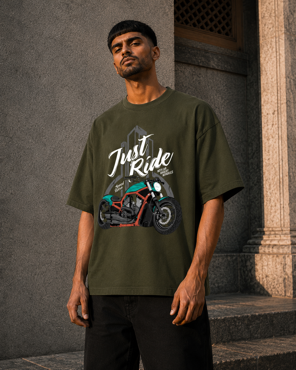 RAJIRU Just Ride Premium motorcycle oversized T-shirt product image 2
