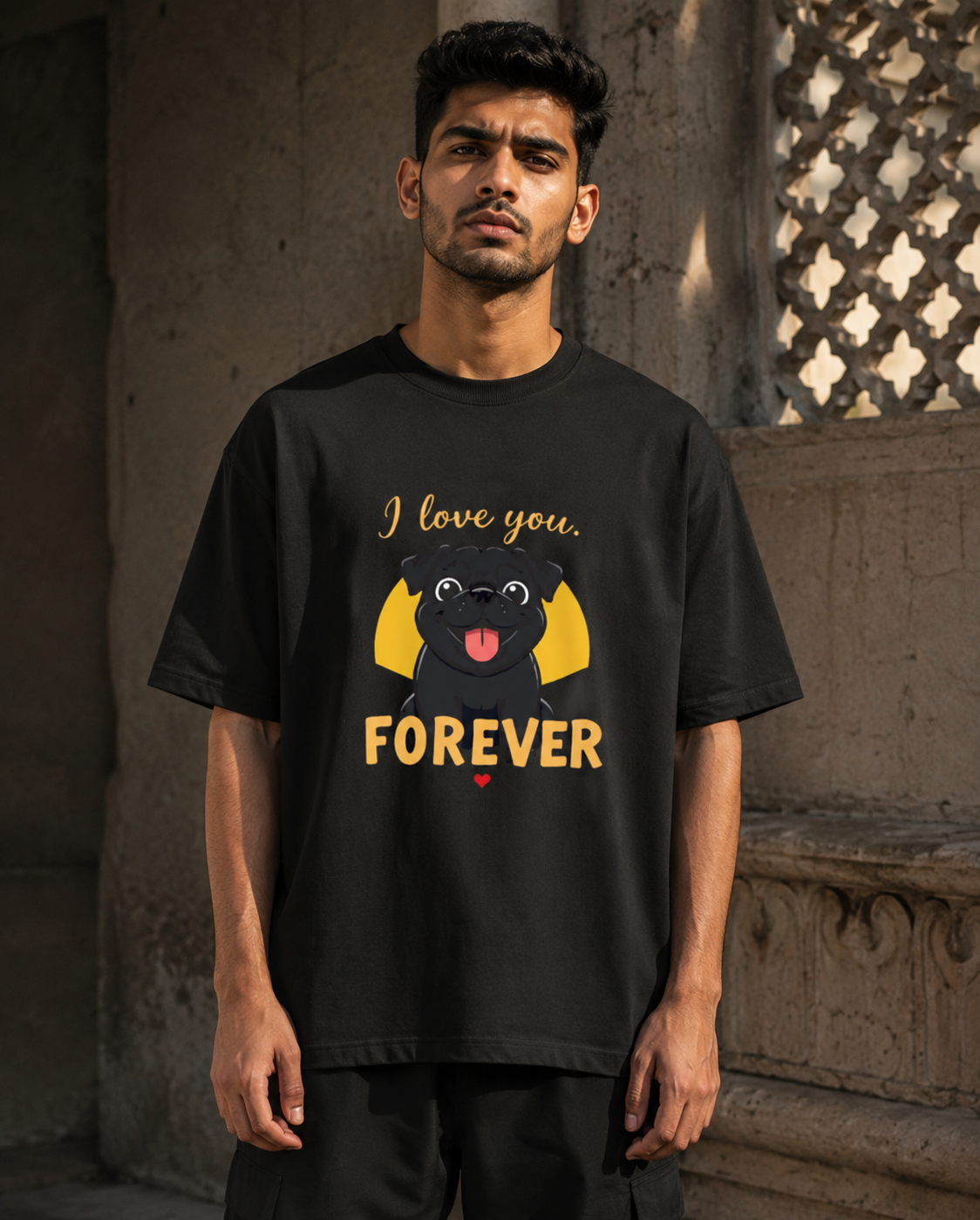 RAJIRU I Love You Forever Pug oversized T-shirt product image