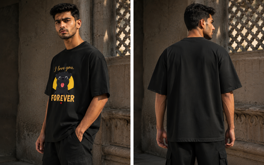 RAJIRU I Love You Forever Pug oversized T-shirt detail image