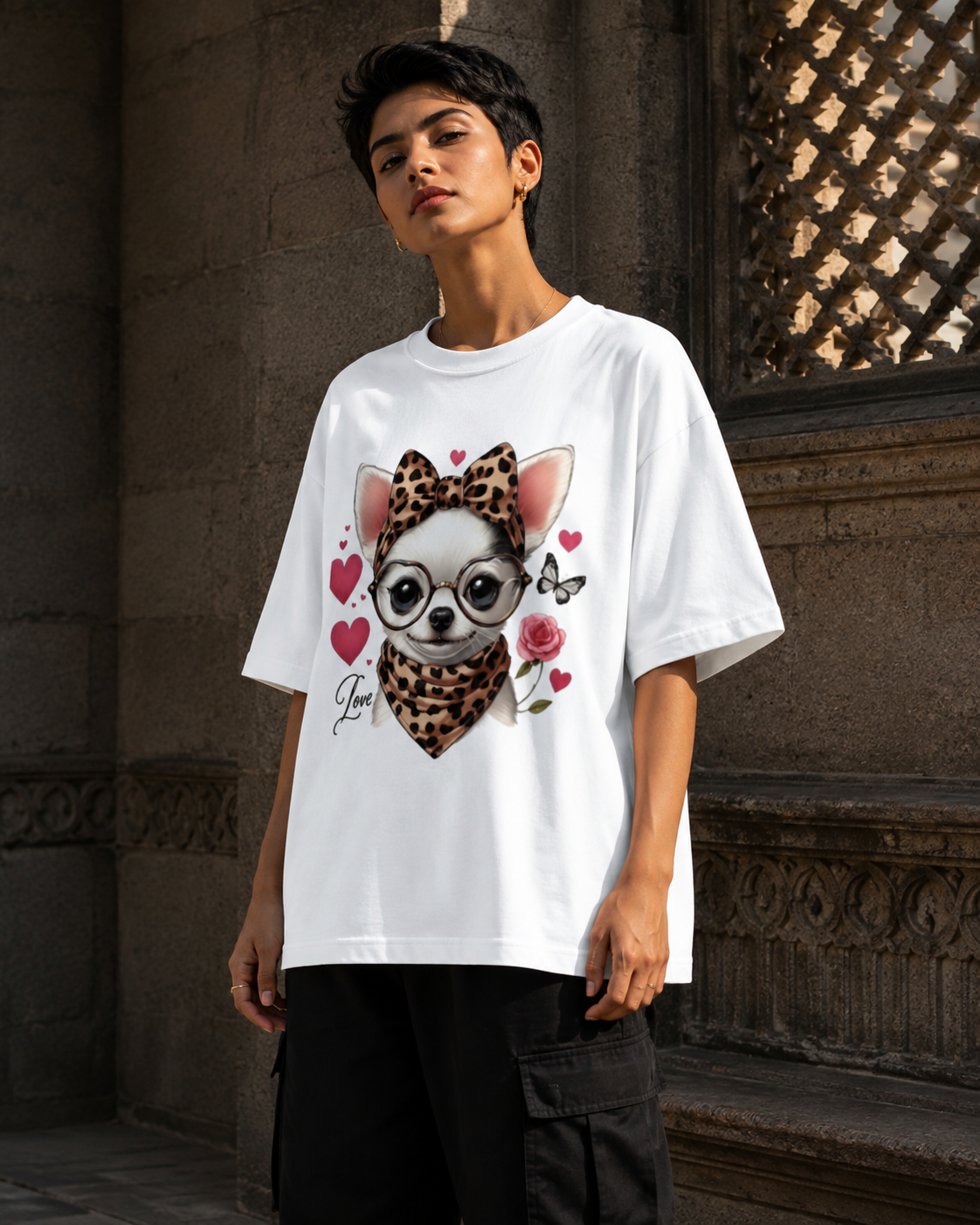 Love Leopard Dog Oversized T-Shirt