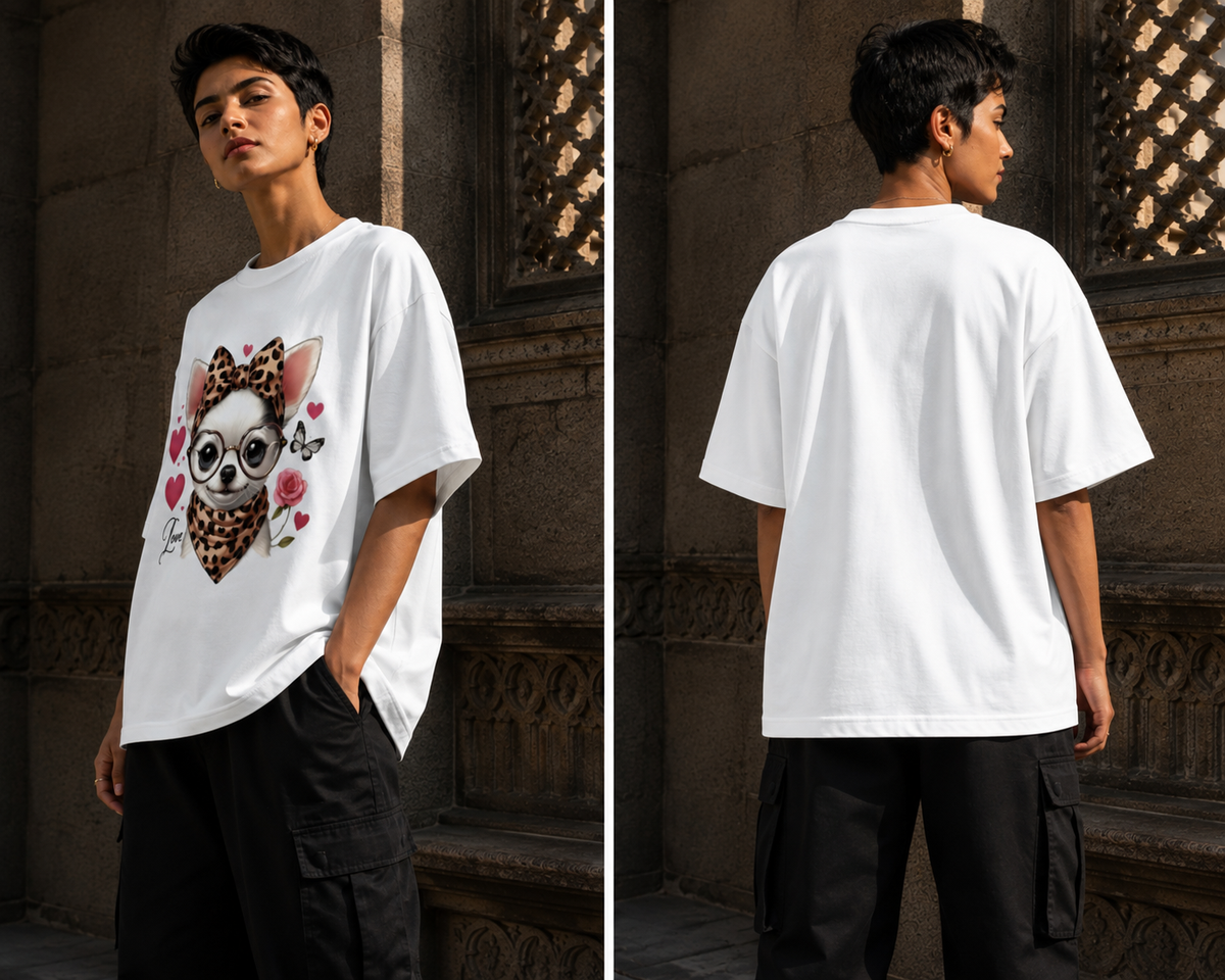 Love Leopard Dog Oversized T-Shirt