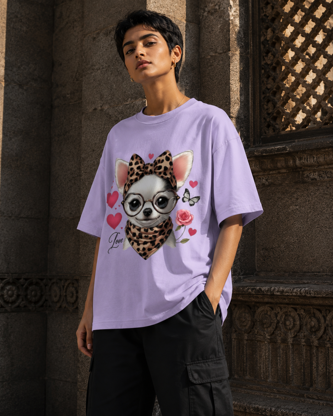 Love Leopard Dog Oversized T-Shirt