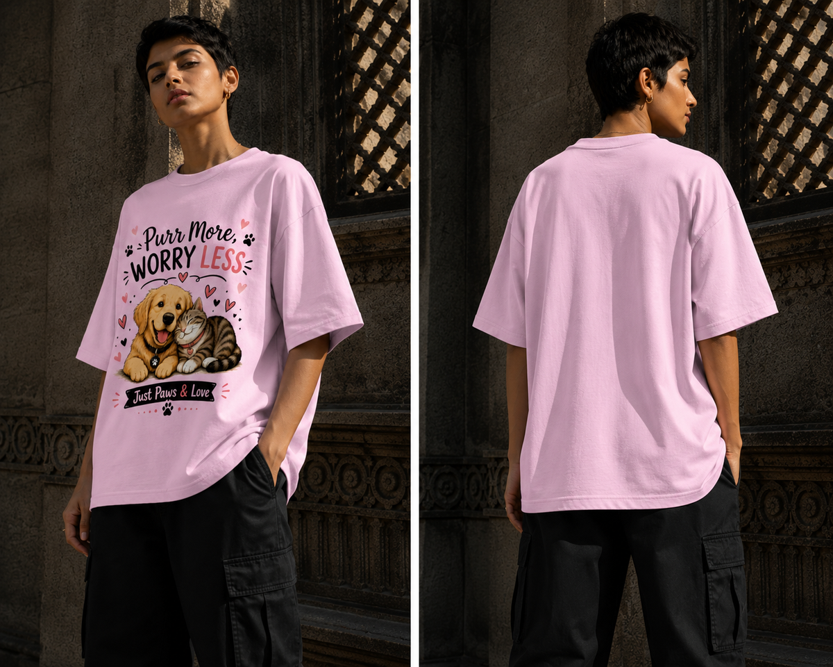 RAJIRU Purr More Worry Less dog and cat oversized T-shirt product view