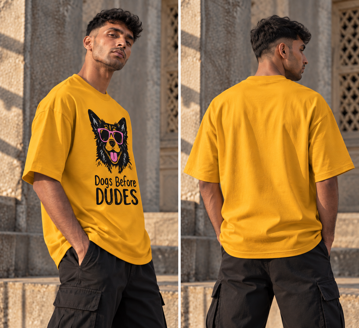 RAJIRU Dogs Before Dudes white oversized T-shirt detail view