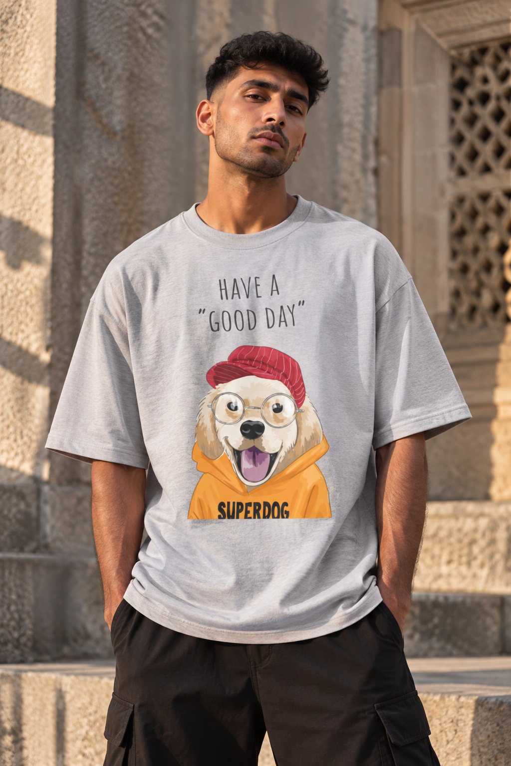 RAJIRU Classic oversized T-shirt grey melange front view
