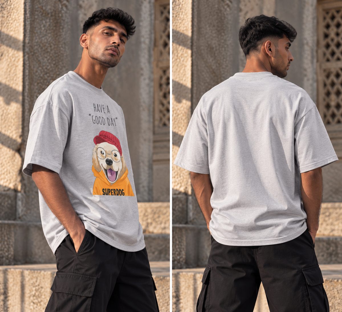 RAJIRU Classic oversized T-shirt grey melange back view