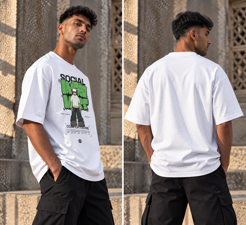 RAJIRU Social Introvert Comfort Zone oversized T-shirt back view