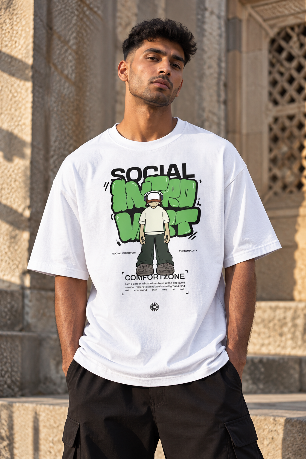 RAJIRU Social Introvert Comfort Zone oversized graphic T-shirt