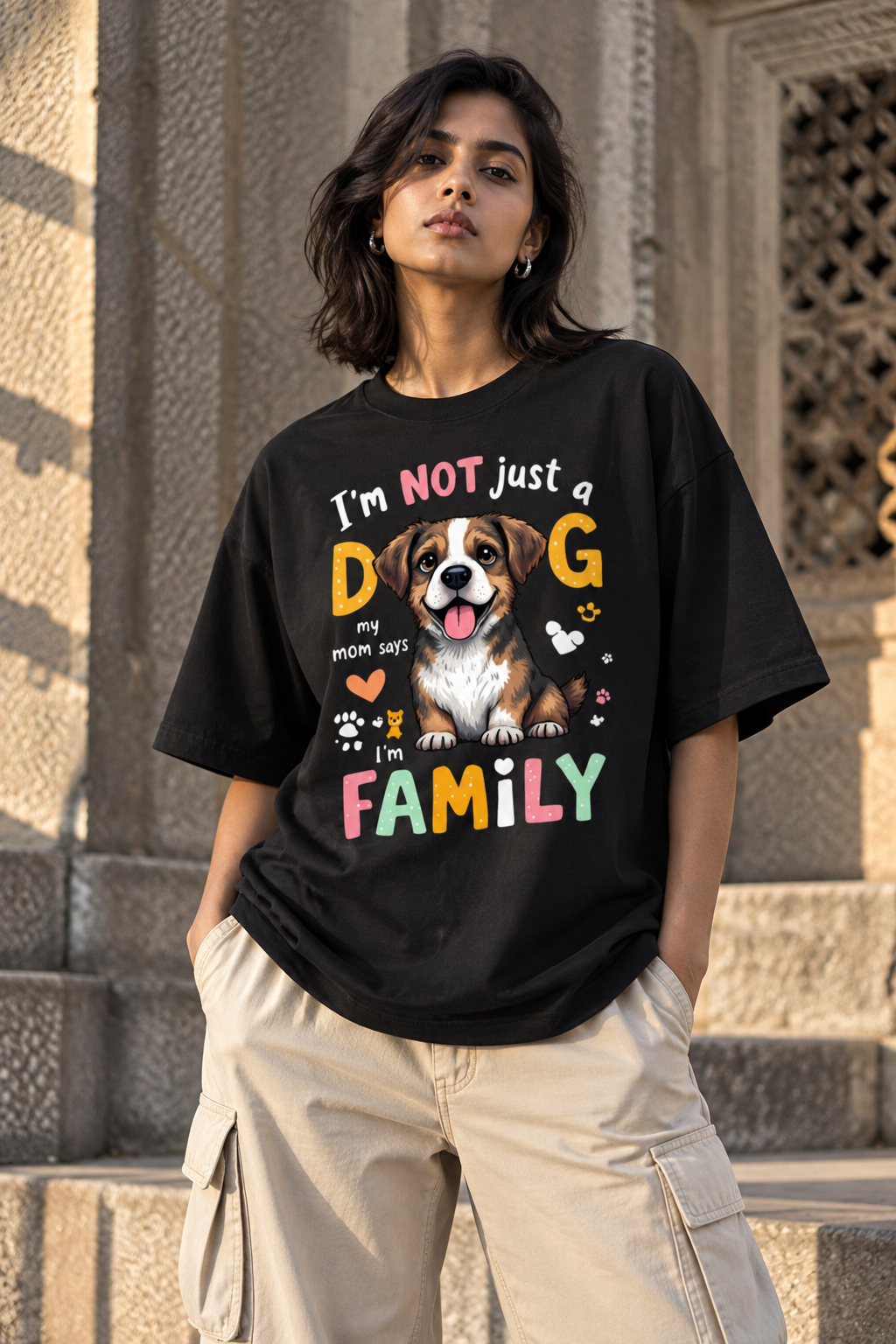 RAJIRU I’m Not Just a Dog I’m Family oversized graphic T-shirt