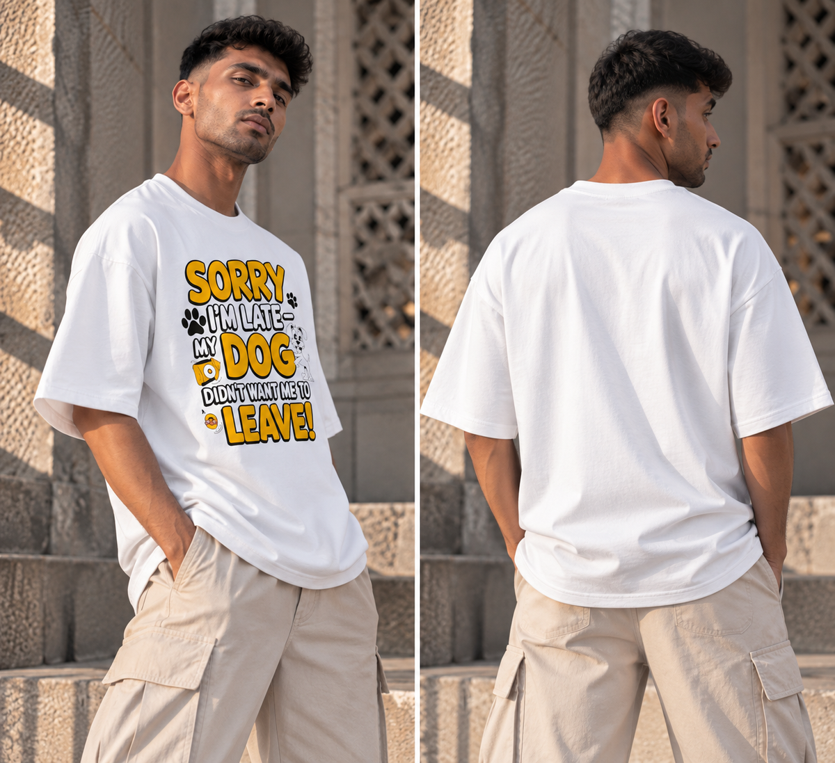 RAJIRU My Dog Didn't Want Me to Leave white oversized T-shirt back view
