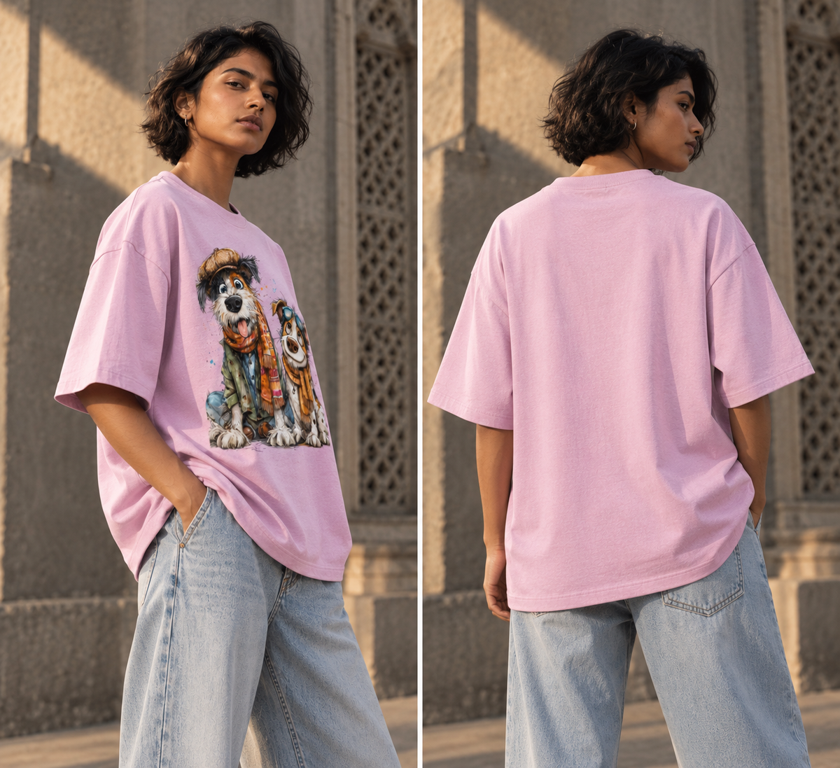 RAJIRU Winter Pals oversized T-shirt back view