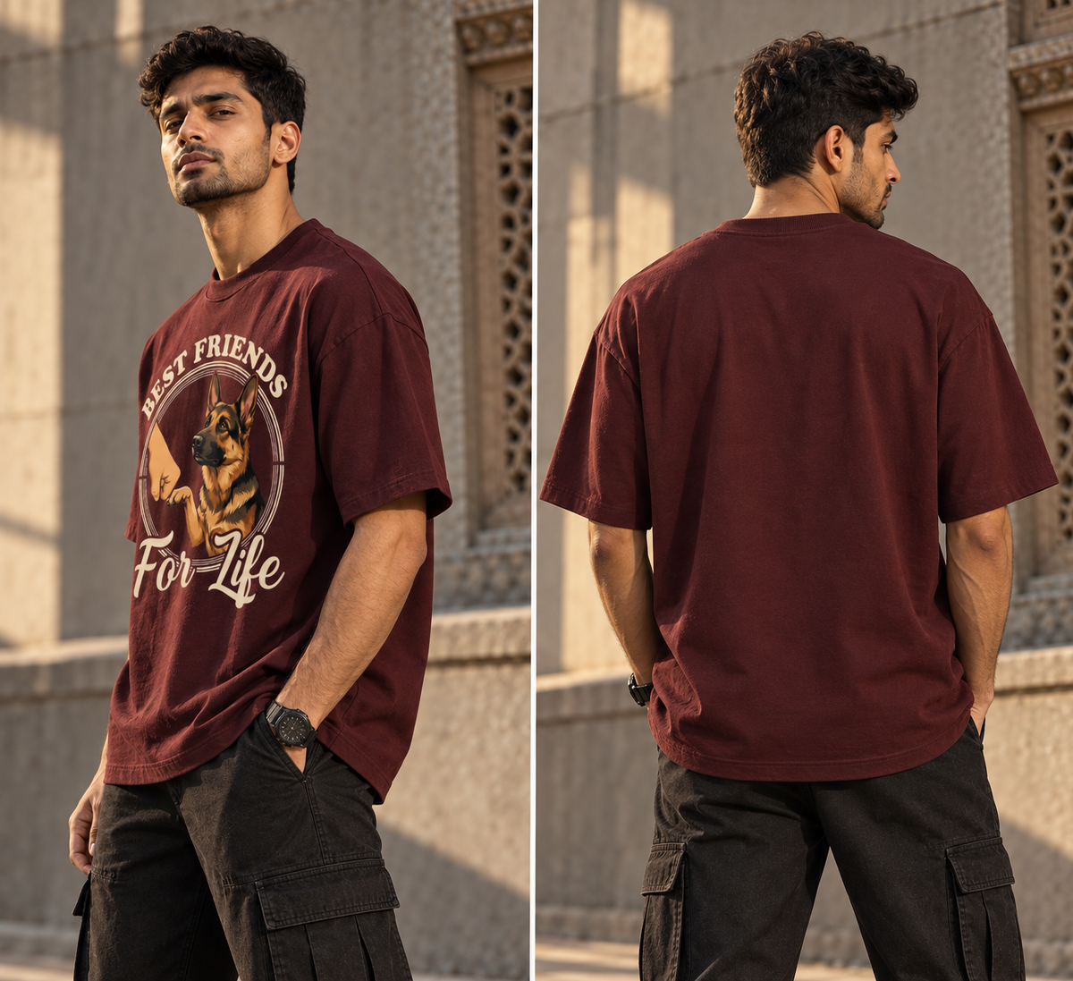RAJIRU Classic oversized T-shirt maroon back view