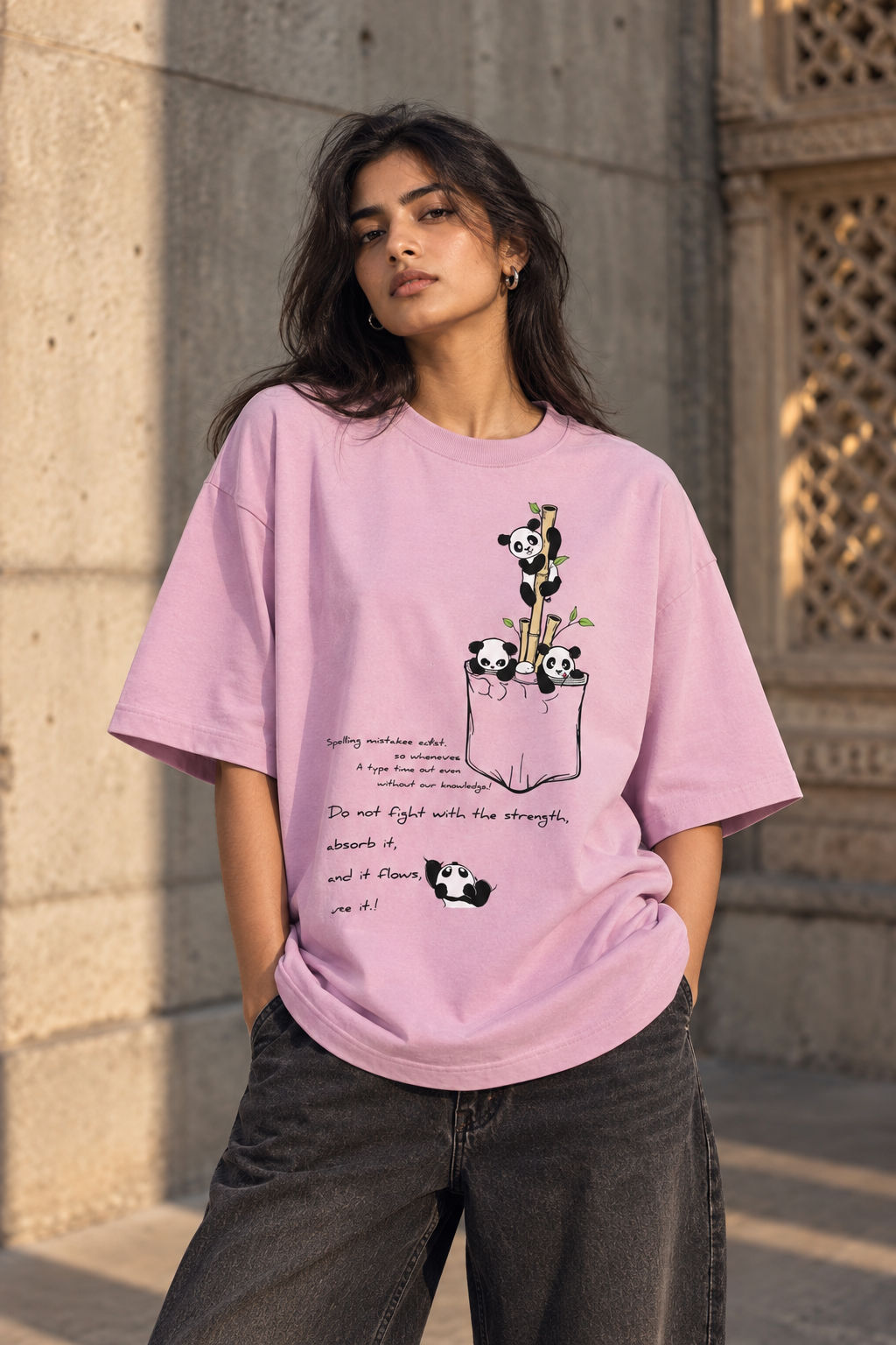 RAJIRU Panda Flow white oversized graphic T-shirt