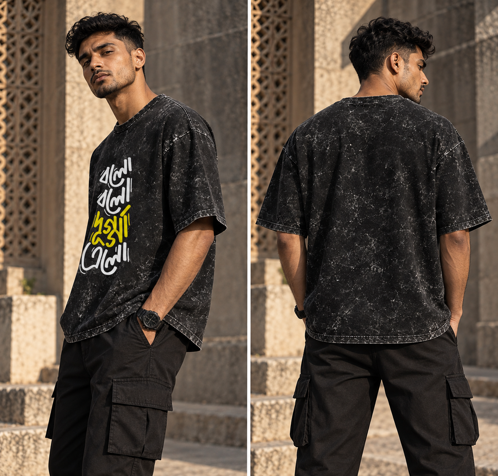 RAJIRU Awaaz acid wash oversized T-shirt back view