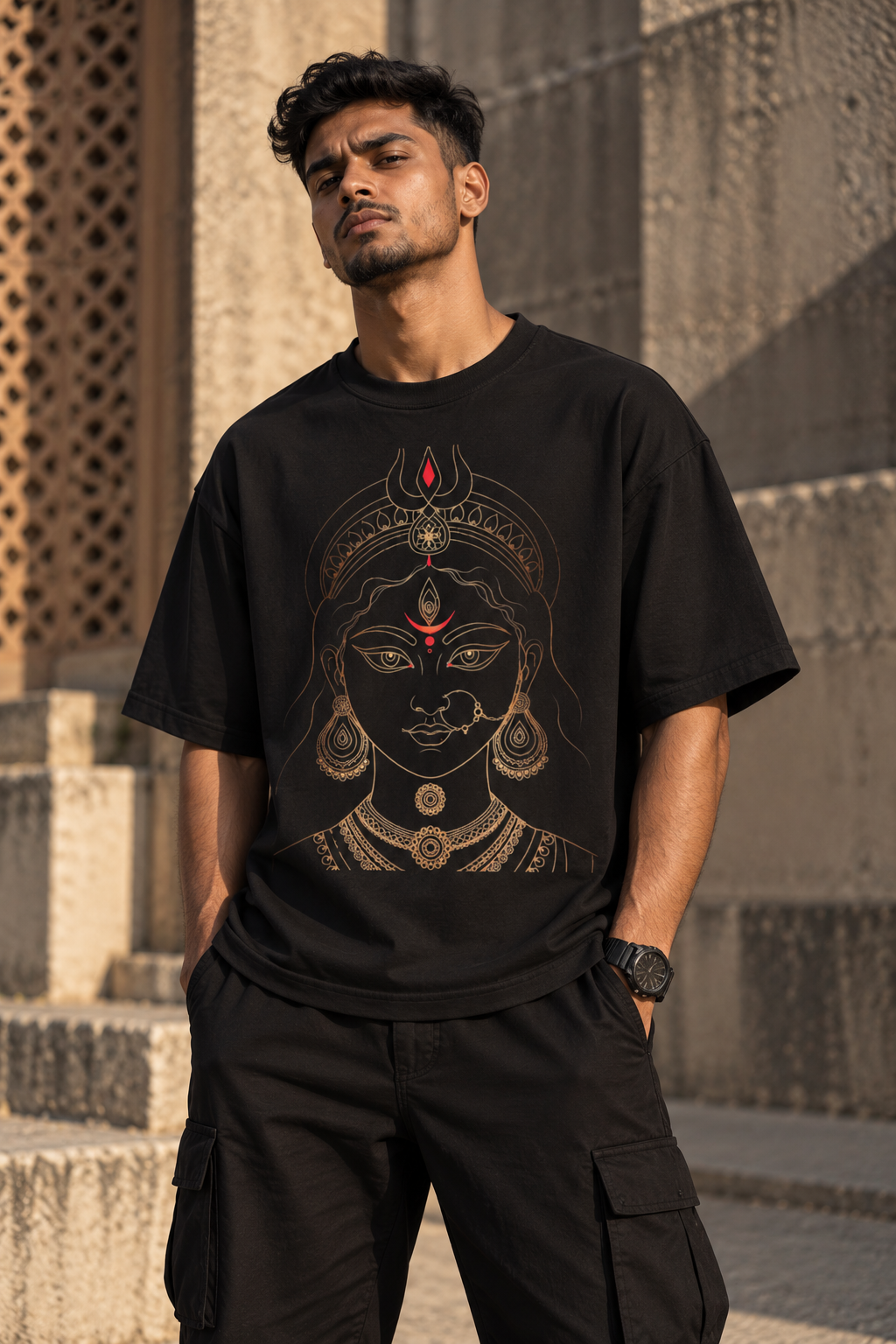 RAJIRU Devi oversized black goddess graphic T-shirt