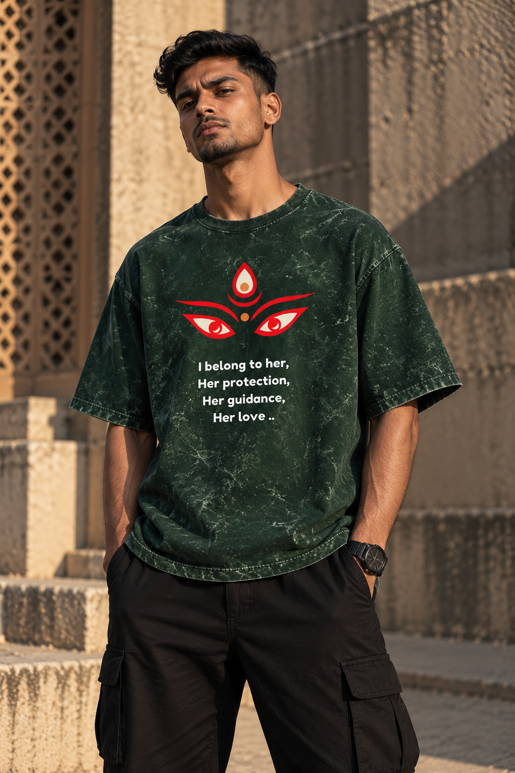RAJIRU Her Protection forest green oversized graphic T-shirt