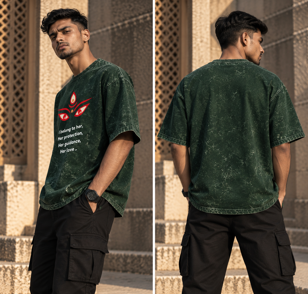 RAJIRU Her Protection forest green oversized T-shirt back view