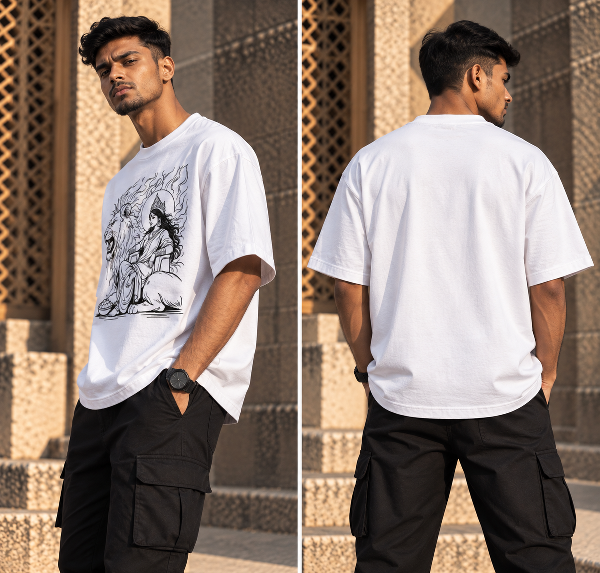 RAJIRU Shakti and Simha mustard oversized T-shirt back detail