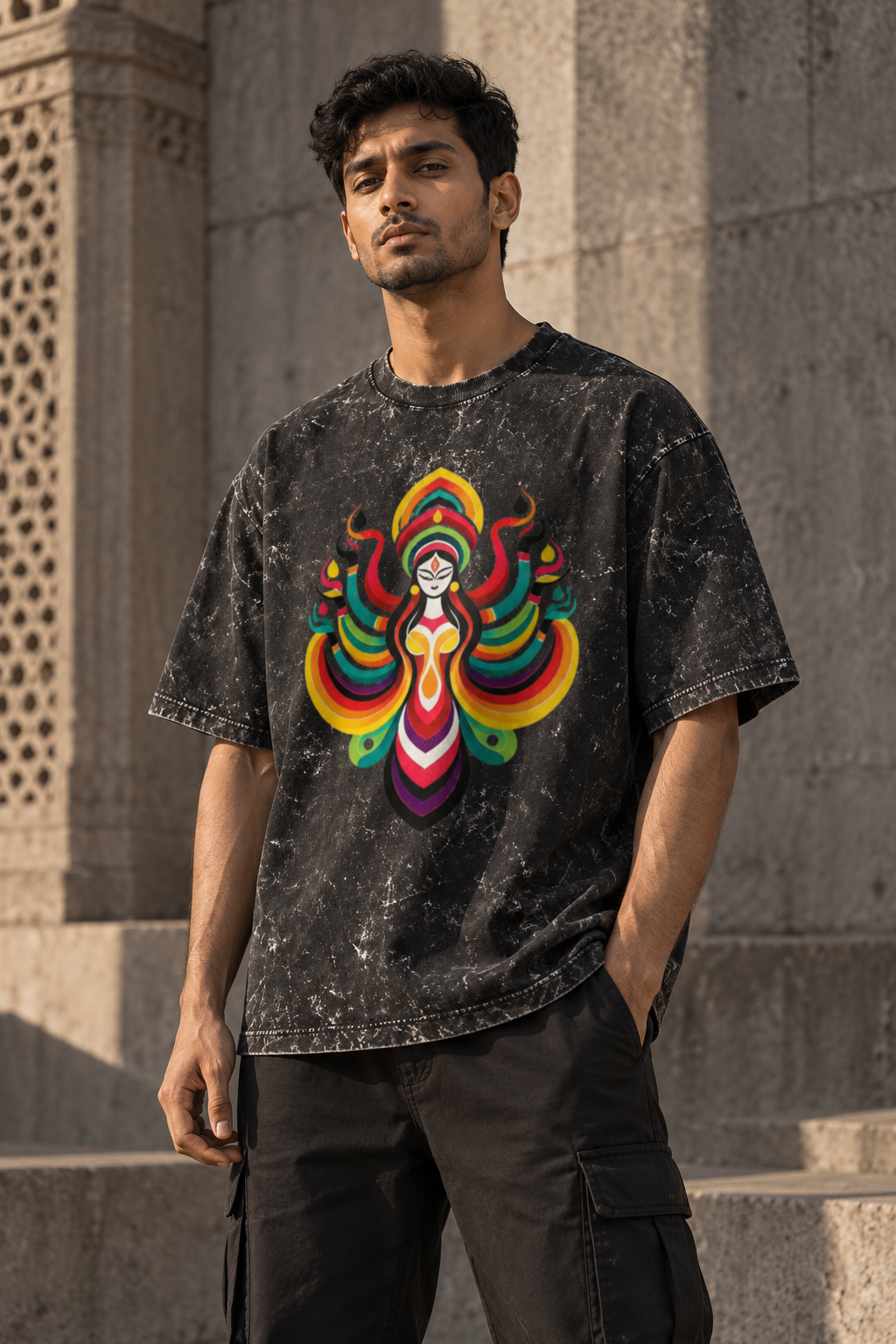 RAJIRU Devi Spectrum oversized acid wash graphic T-shirt