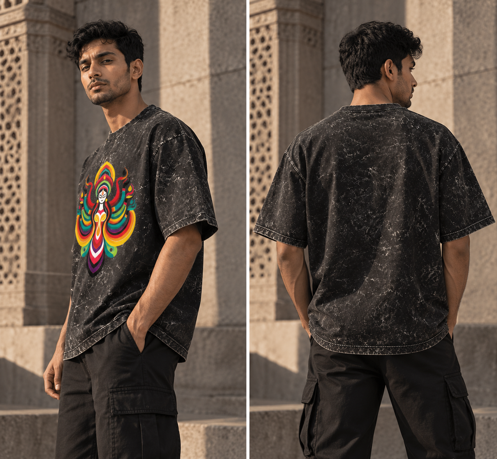 RAJIRU Devi Spectrum oversized acid wash T-shirt back view