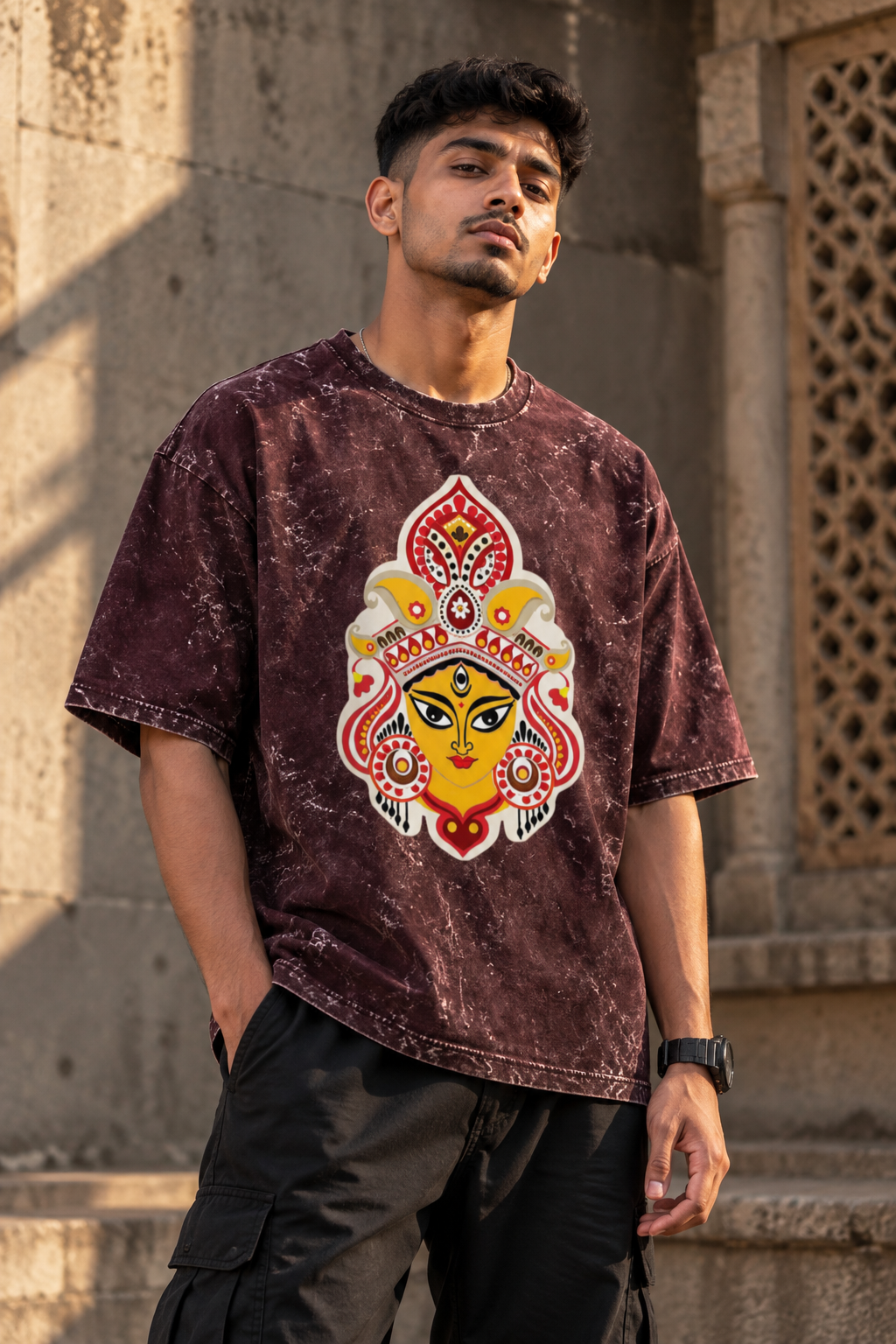 RAJIRU Divine Shakti oversized acid-wash graphic T-shirt