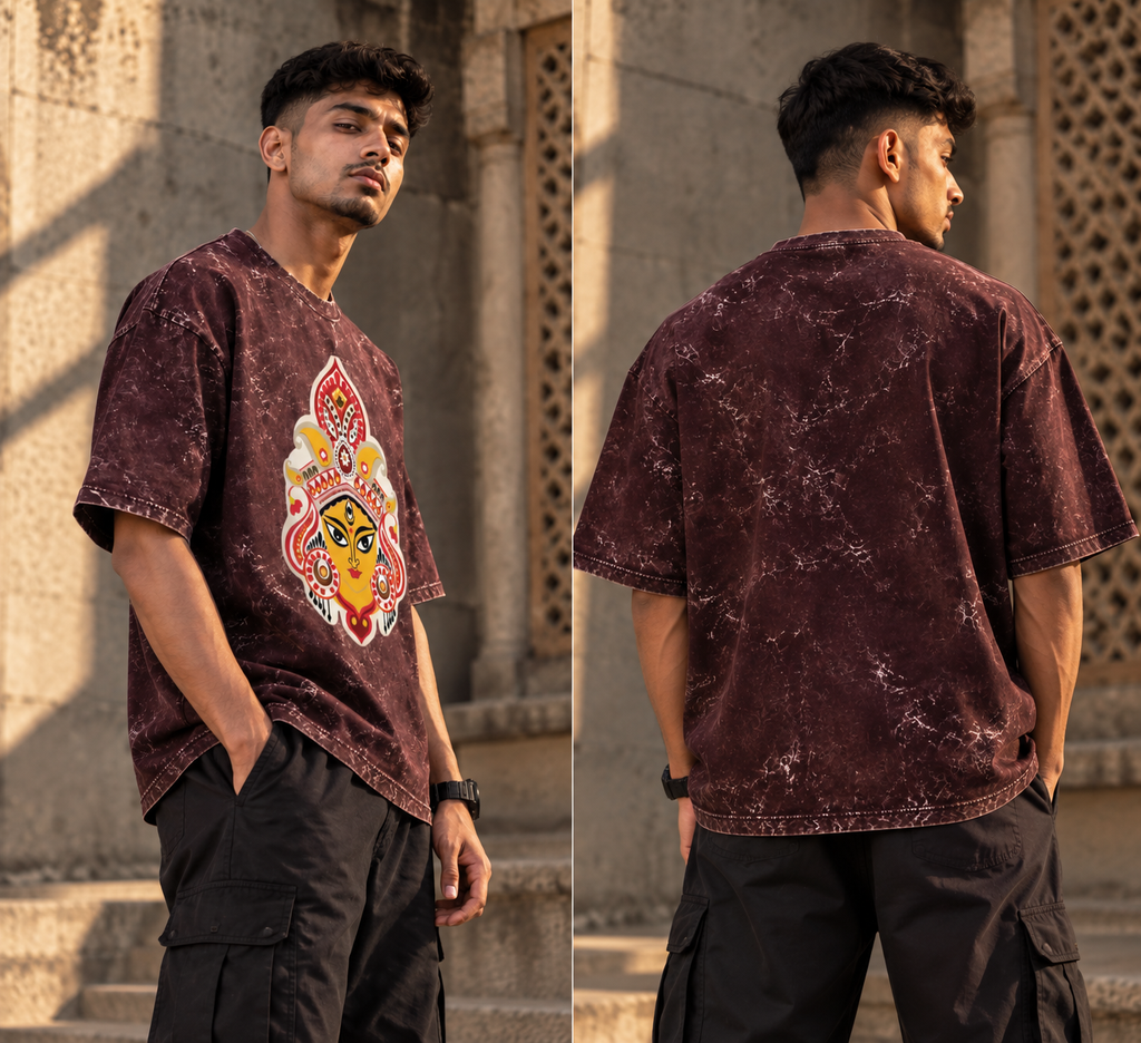 RAJIRU Divine Shakti oversized acid-wash T-shirt back view