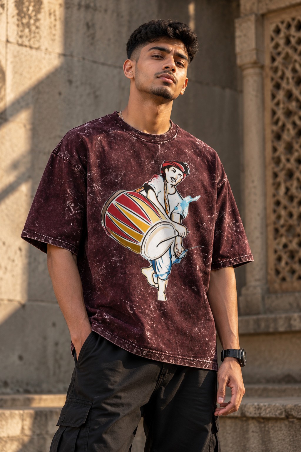 RAJIRU Drummer Heritage oversized acid-wash graphic T-shirt