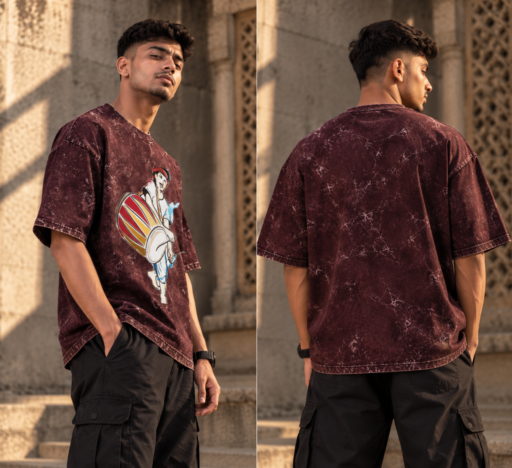 RAJIRU Drummer Heritage oversized acid-wash T-shirt back view