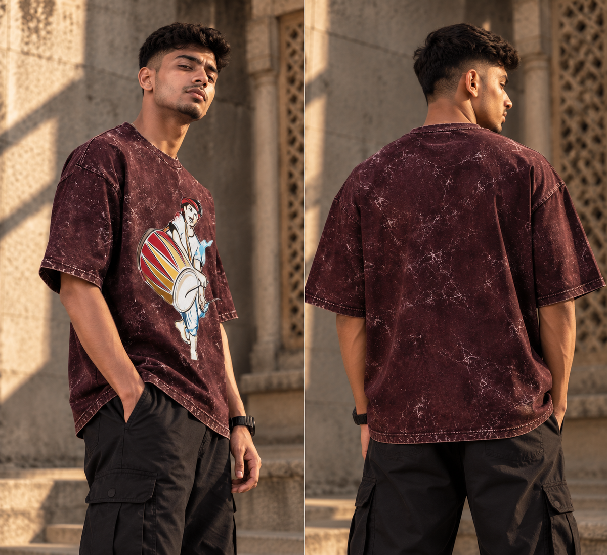 RAJIRU Drummer Heritage oversized acid-wash T-shirt back view