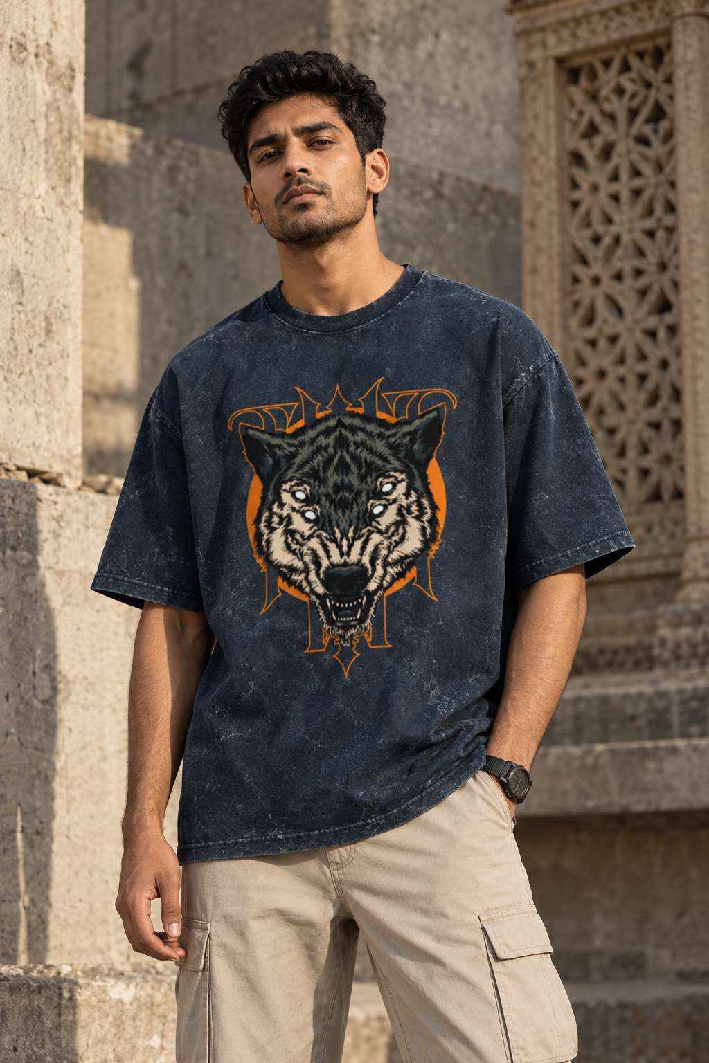 RAJIRU Wolf Fang washed oversized graphic T-shirt