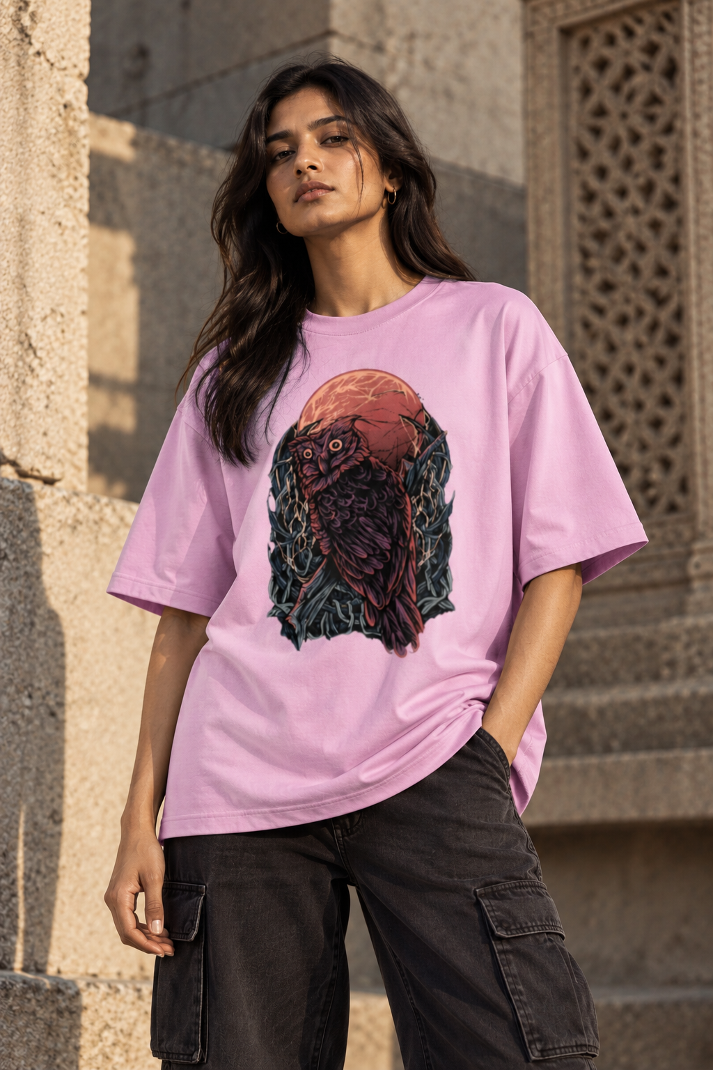 RAJIRU Night Owl oversized graphic T-shirt