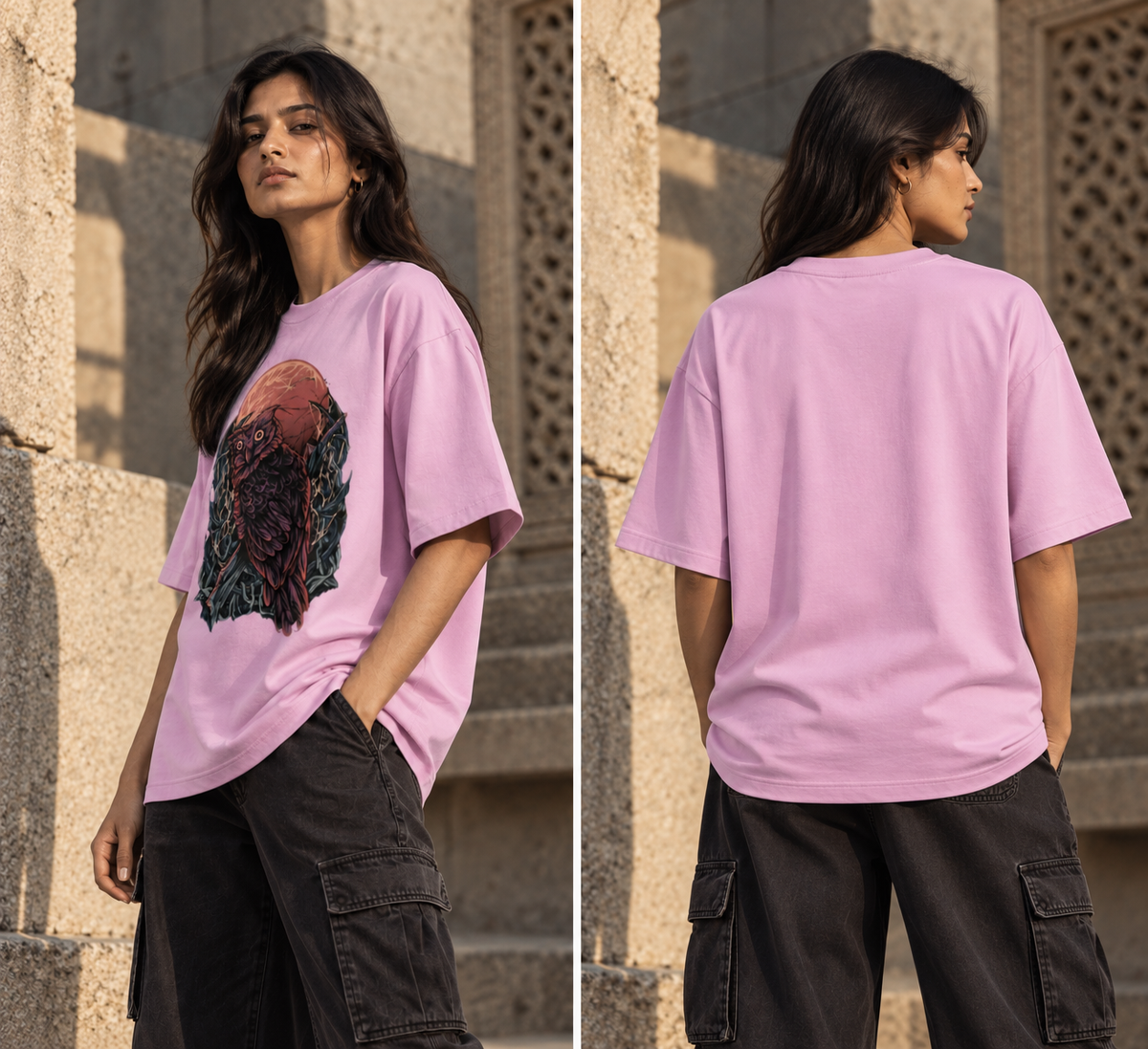RAJIRU Night Owl oversized T-shirt back view