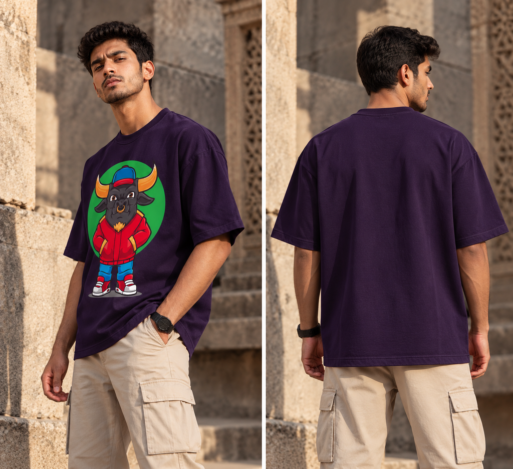 RAJIRU Bull Rush purple oversized T-shirt back view