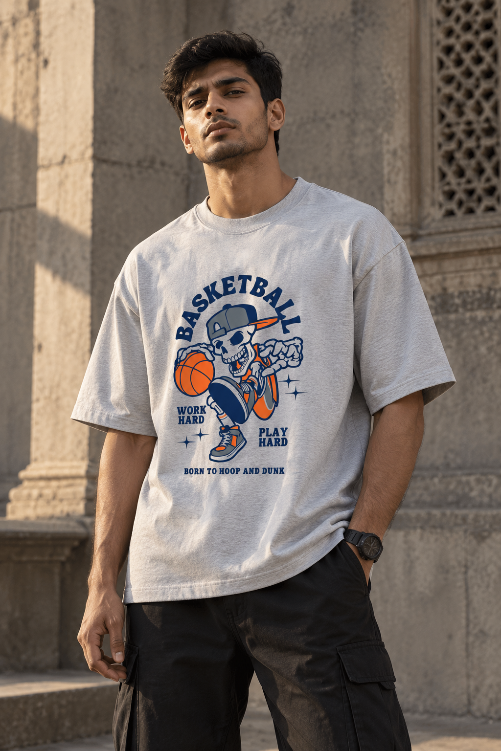 RAJIRU Hoop Reaper Basketball oversized T-shirt front view