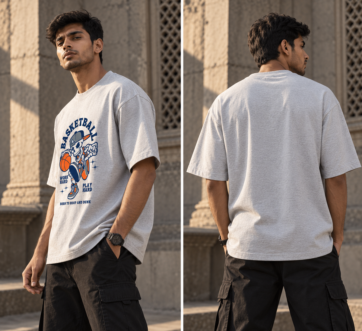 RAJIRU Hoop Reaper Basketball oversized T-shirt back view