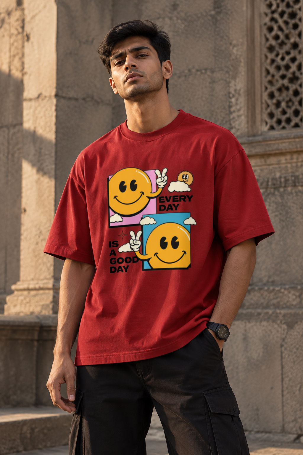 RAJIRU Good Day Smiley oversized graphic T-shirt