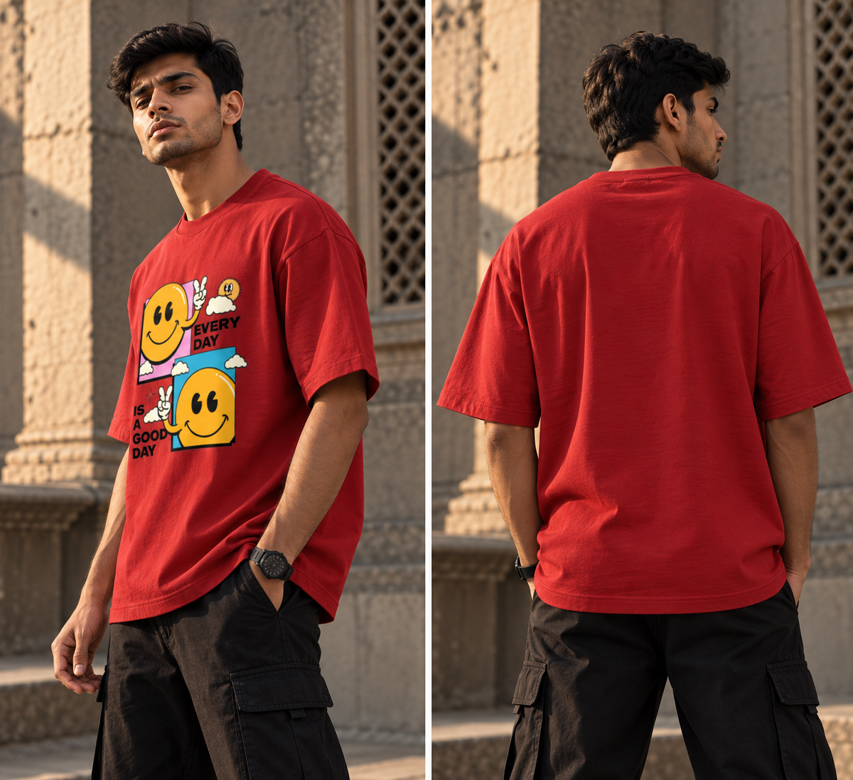 RAJIRU Good Day Smiley oversized T-shirt back view
