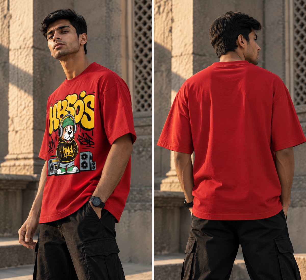 RAJIRU Hoodie Dog oversized T-shirt back view