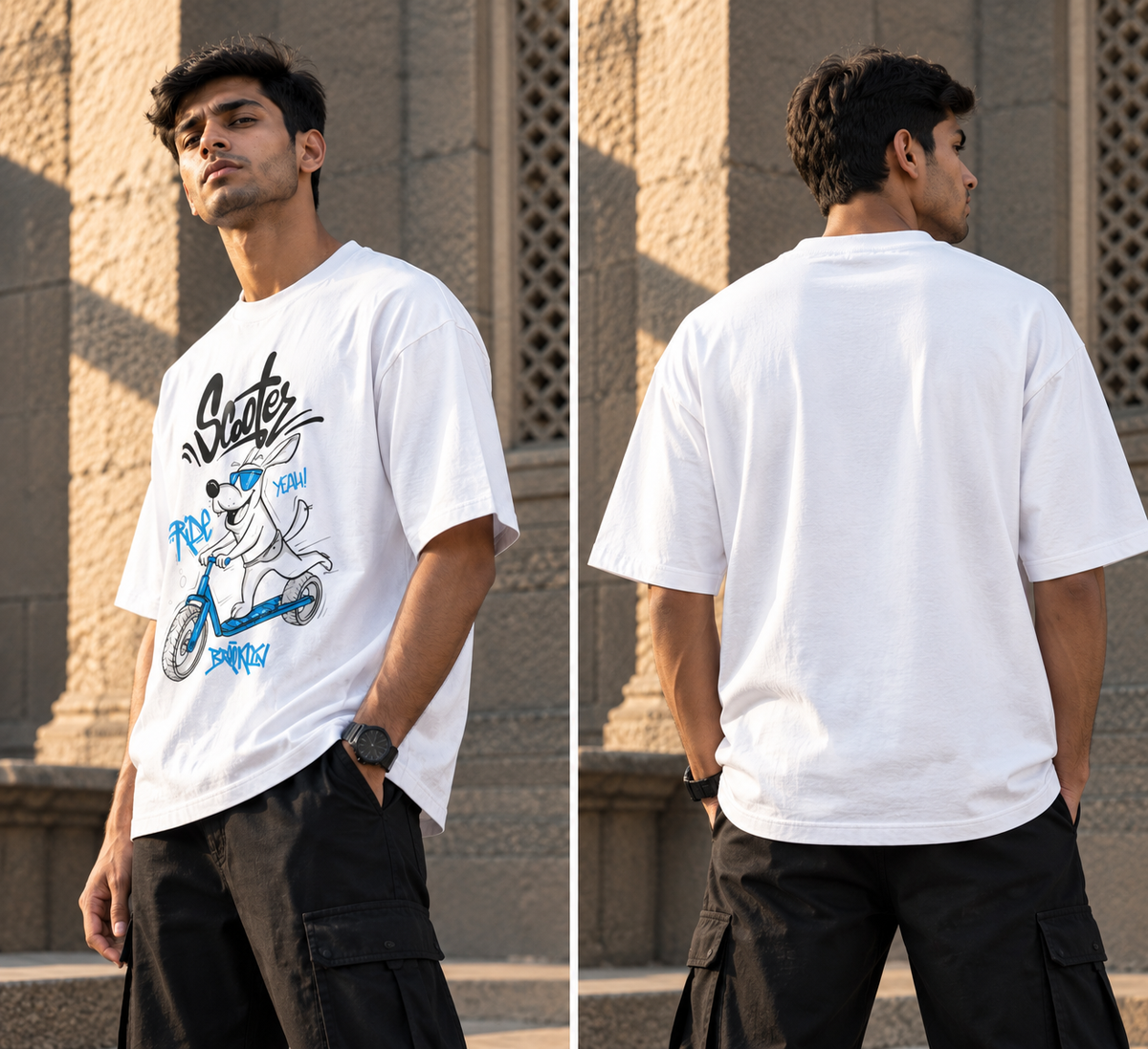 RAJIRU Scooter Dog oversized T-shirt back view