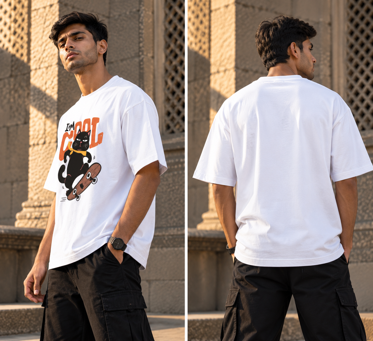RAJIRU Cool Cat Skateboard oversized T-shirt back view