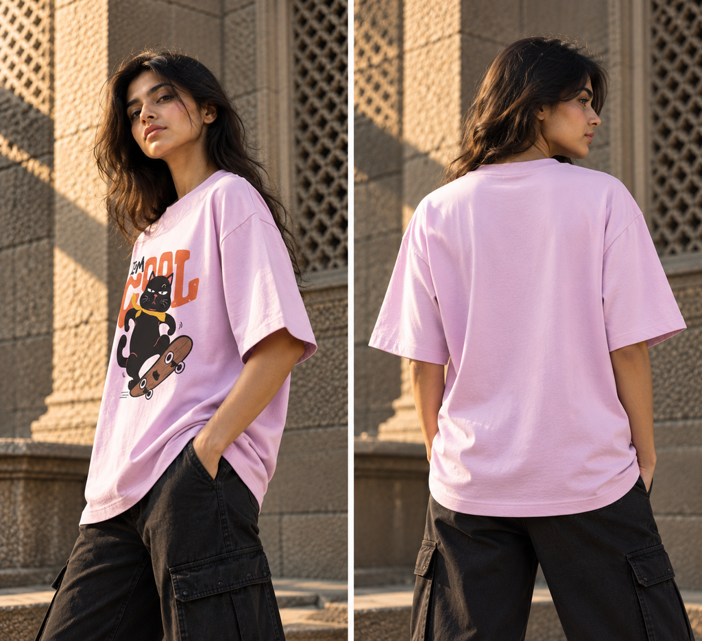 RAJIRU Cool Cat Skateboard oversized T-shirt back detail