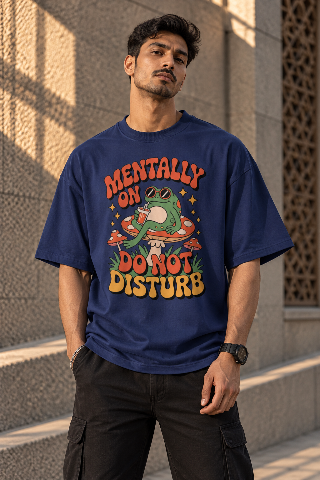 RAJIRU Mentally On Do Not Disturb bottle green oversized graphic T-shirt