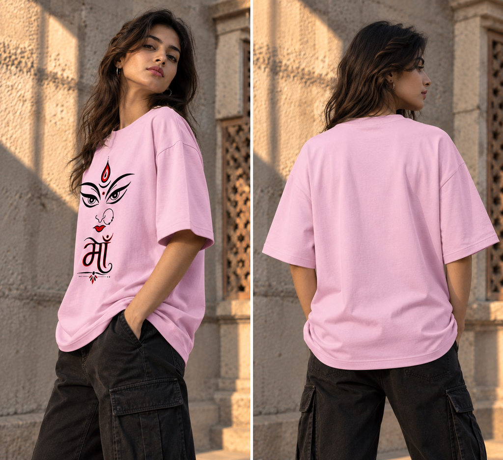 RAJIRU Maa Divine golden yellow oversized T-shirt detail view