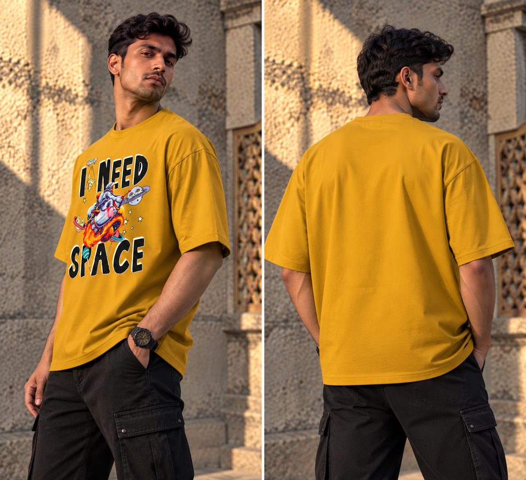 RAJIRU I Need Space mustard oversized T-shirt back view