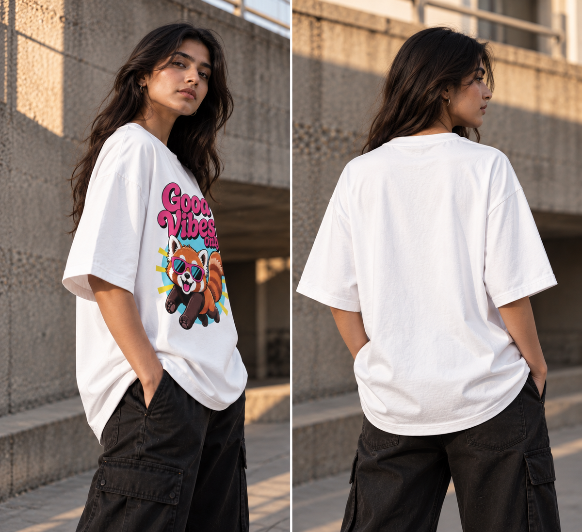 RAJIRU Good Vibes Only oversized T-shirt back view