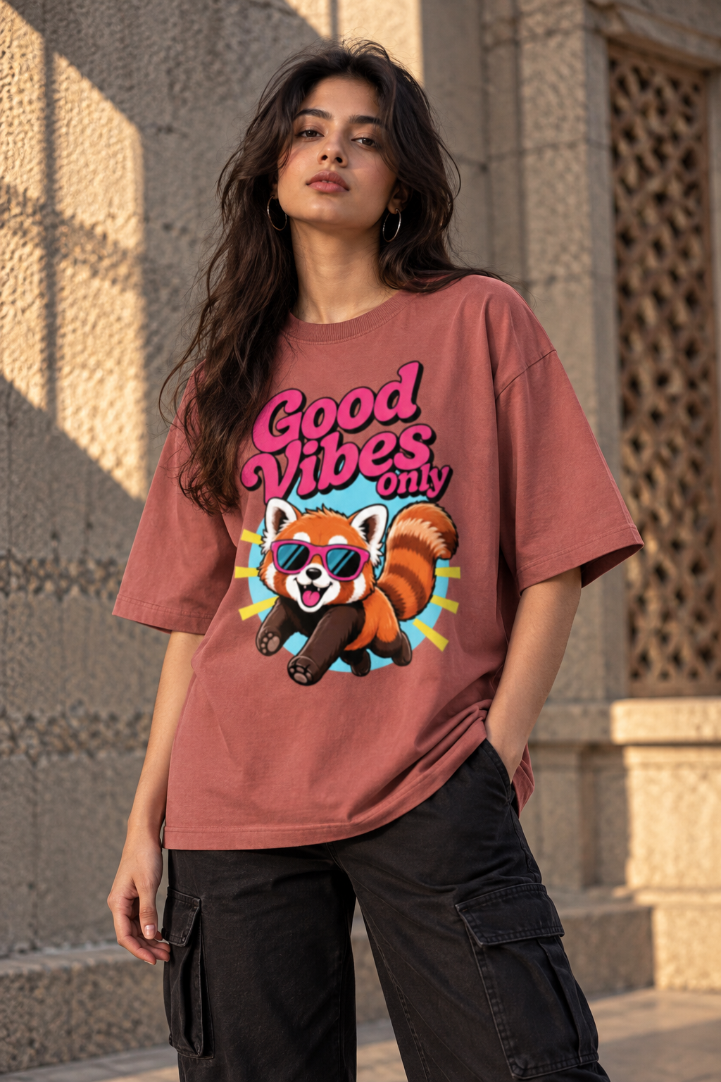 RAJIRU Good Vibes Only oversized T-shirt front view