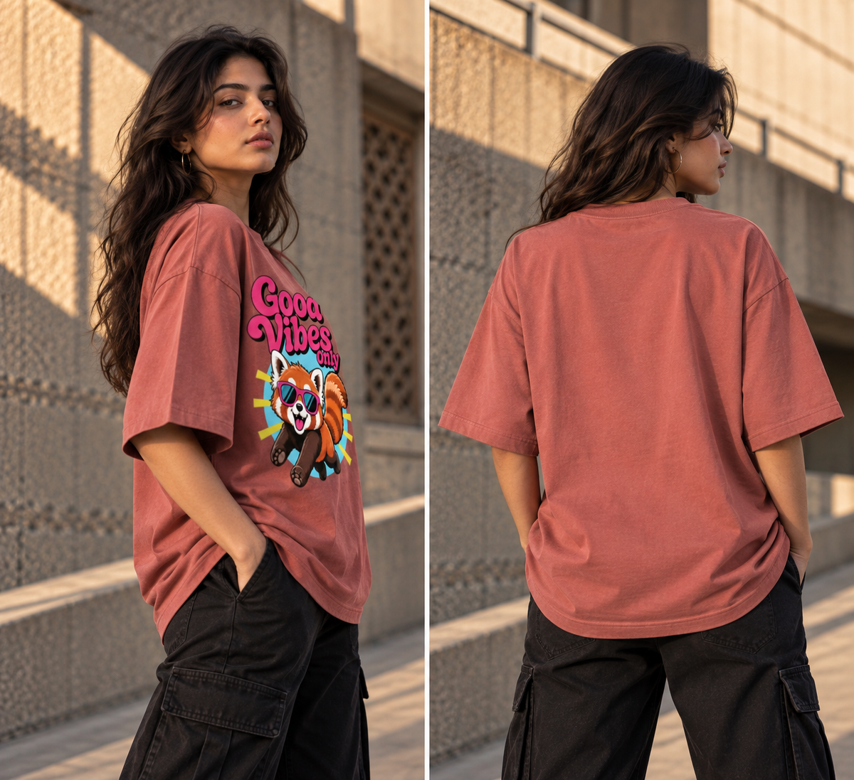 RAJIRU Good Vibes Only oversized T-shirt detail view